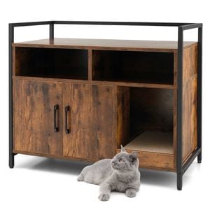 Costway Wooden Sideboard Storage Shelf Table Living Room W/scratching Board&2 Doors Brown