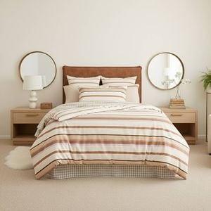 Renee Taylor Textured Cotton Slub Reversible Quilt Cover Set Beige William Stripe Queen