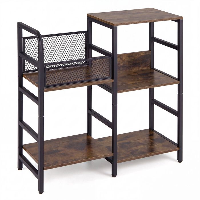 Costway Record Player Stand Industrial Turntable Console Rack Holds Up to 180-200 Albums-Brown