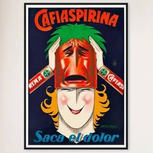 Galrie Cafiaspirina Saca el Dolor Vintage Advertising Poster Retro Wall Art, Black Frame, A2 42 x 60cm (16 x 24inch)