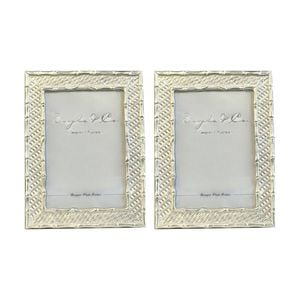 2PK SS Collective Pearl Silver Bamboo Weave Design Rectangle Photo Frame 5x7