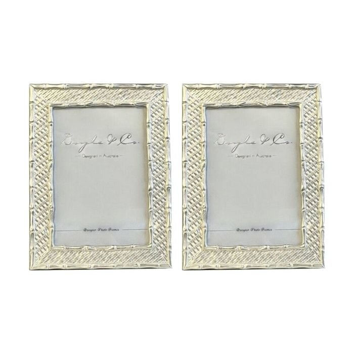 2PK SS Collective Pearl Silver Bamboo Weave Design Rectangle Photo Frame 5x7