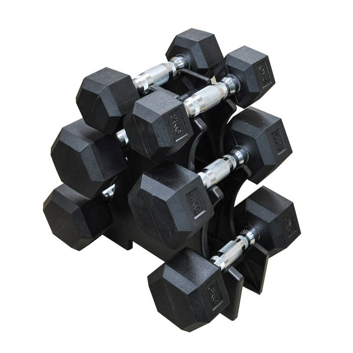 2KG-4KG-6KG Total 24KG Hex Rubber Dumbell Weight Set with PVC Rack