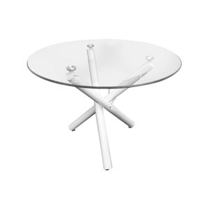 HomeStar Orion Modern Round Dining Table 100cm Glass Top Metal Base - White