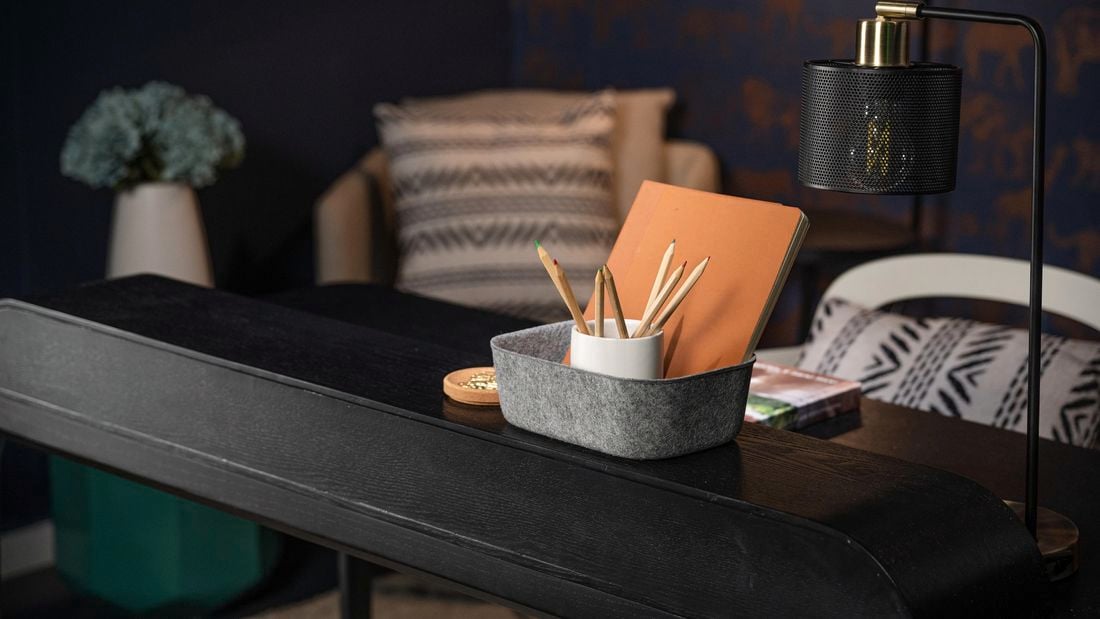 Table with lamp and stationary 