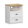 Oikiture Bedside Table 2 Drawers Open Shelf Nightstand Cabinet Natural&white
