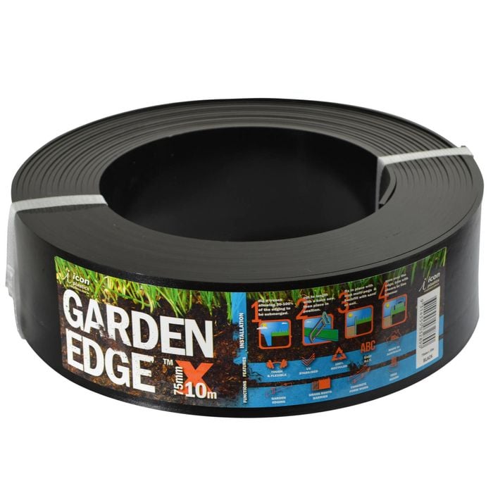 Icon Plastics 75mm x 10m Black Garden Edge