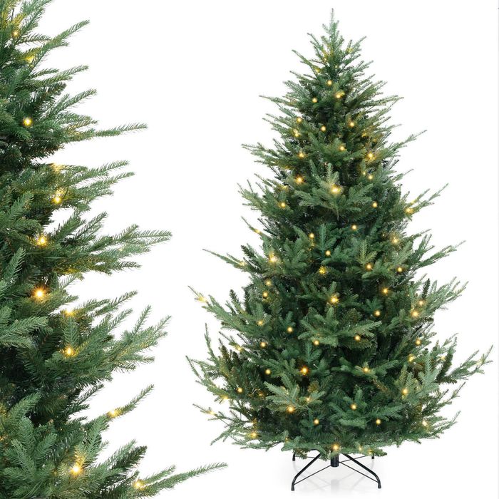 Costway 210 CM Artificial Christmas Tree w/1090 Branch Tips 340 Lights