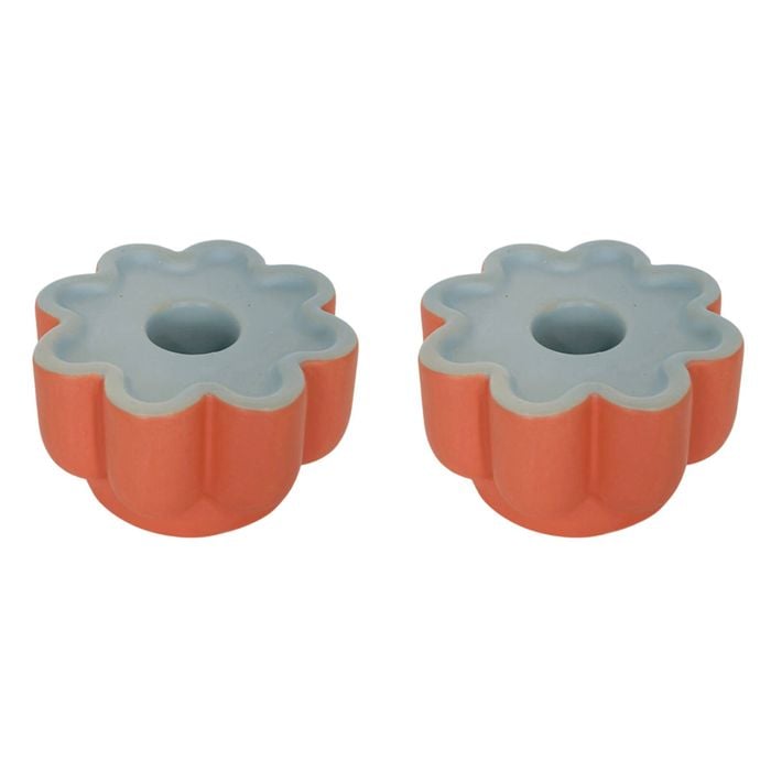 2PK Urban Products 8cm Ceramic Groovy Flower Candle Holder - Blue/Pink