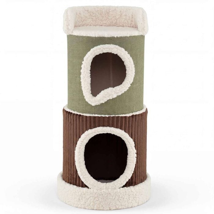 Costway Barrel Cat House Modern Tower Perch Spacious Condo Mat Pet