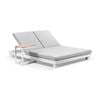 Santorini Aluminium Double Sun Lounge White With Side Table & Textured Olefin Grey Cushions