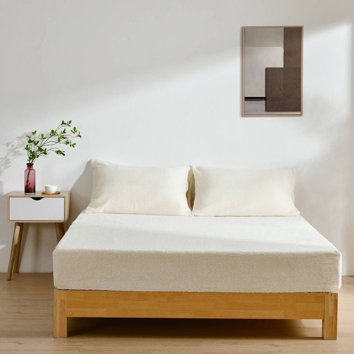 Dreamaker Jasper Teddy Fleece Combo Fitted Sheet Set Snow Double