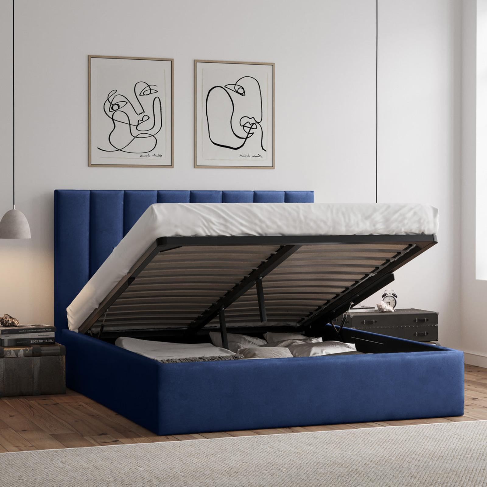 Celine King Navy Blue Velvet Gas Lift Storage Bed Frame Bunnings Australia