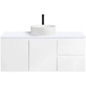 CIBO 1200mm White Nordic Wall Hung Bathroom Vanity With White Gloss Fluted Basin