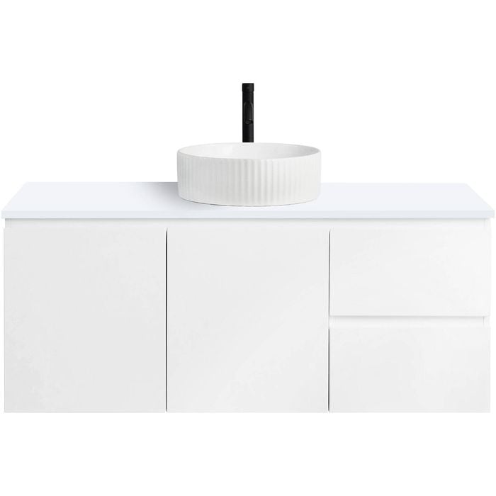 CIBO 1200mm White Nordic Wall Hung Bathroom Vanity With White Gloss Fluted Basin