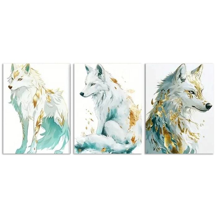 3pcs Graceful white Wolf Art Painting Print 100% Australian Made 3 x 40x60cm (Metal Print)