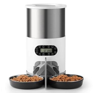 Yes4pets 4.5l Dual Power Supply Automatic Digital Pet Dog Cat Double Feeder Food  Stainless Steel Bowls Dispenser