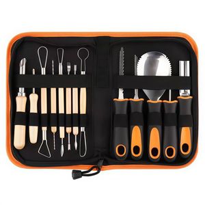 Catzon 13Pcs Halloween Pumpkin Carving Kit Stainless Steel Tools Anti-Slip with Storage Bag