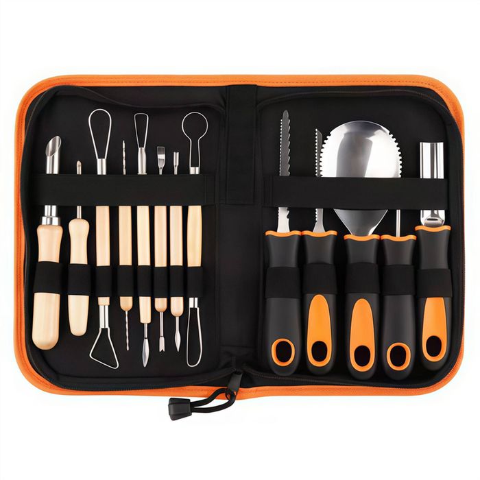 Catzon 13Pcs Halloween Pumpkin Carving Kit Stainless Steel Tools Anti-Slip with Storage Bag