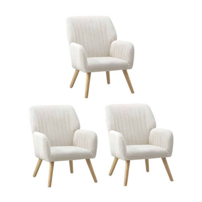 Oikiture 3x Armchair Lounge Sherpa White