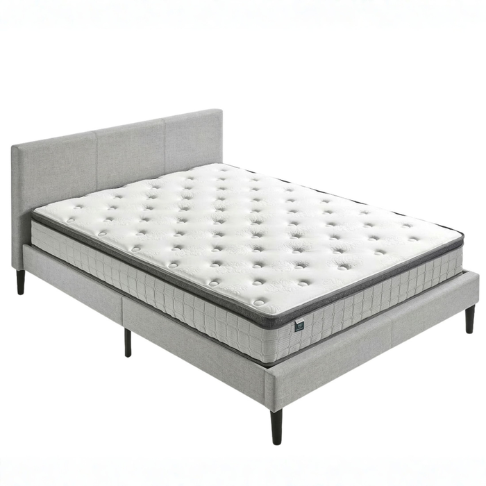 Zinus Queen Fabric Bed Frame & Pocket Spring Mattress Set, 30cm Euro