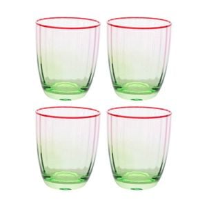 4pk Lvd Decorative Poppy Water Glass Barware/drinkware Decor Green/red 10x8x8cm