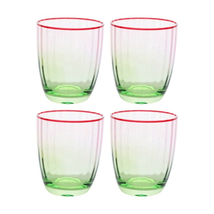 4pk Lvd Decorative Poppy Water Glass Barware/drinkware Decor Green/red 10x8x8cm