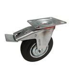 Move It 125mm 100kg Black Rubber Swivel Plate Castor With Brake