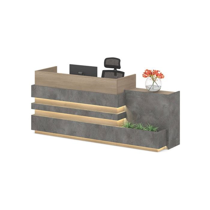 Modern Furniture KERAN  Reception Desk Right Panel - Acacia & Carbon Grey Colour
