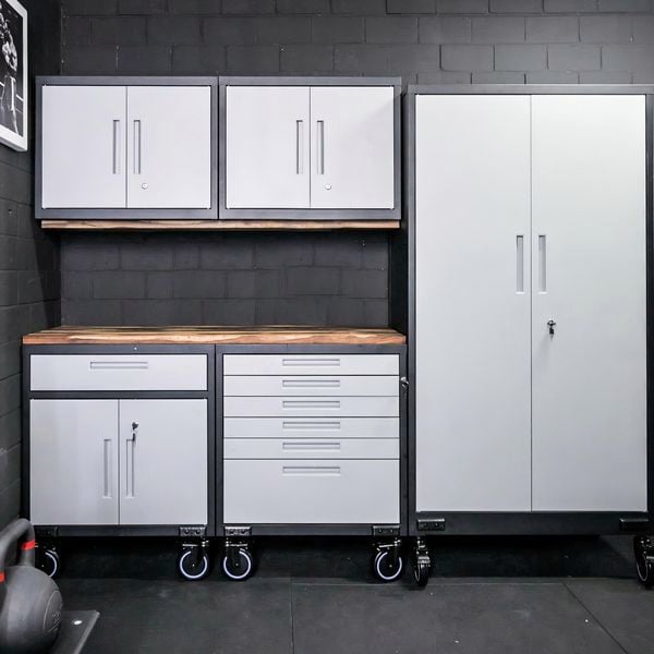 Garage cabinet set up.