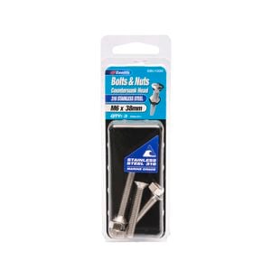Zenith M6 x 38mm 316 Stainless Steel Countersunk Head Bolt And Nut - 3 Pack