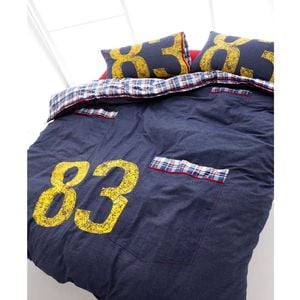 Shuteye Chambray Pocket 83 Navy Quilt Cover Set - Queen