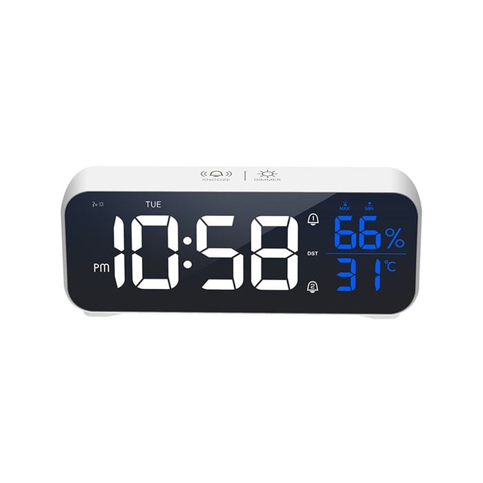 TODO Digital Alarm Clock Large Display USB Rechargeable - White