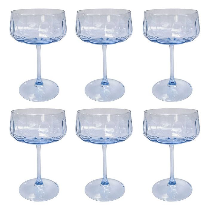 6PK Urban Tillie Coupe Champagne Cocktail Drinking Glass 365ml 16cm Blue
