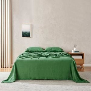 Natural Home 100% European Flax Linen Sheet Set Olive King Bed