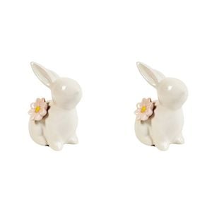 2x Urban Daphne Flower 10cm Ceramic Bunny Ornament Home Decor - White