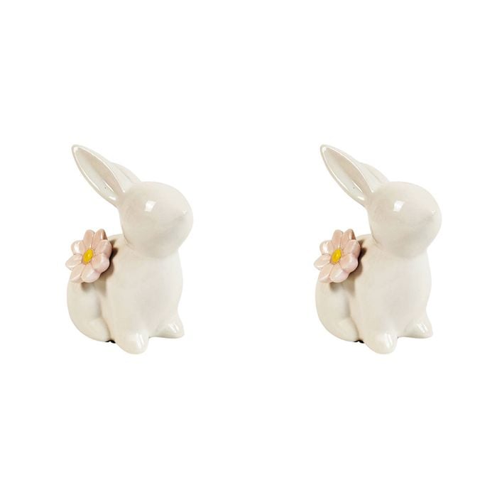 2x Urban Daphne Flower 10cm Ceramic Bunny Ornament Home Decor - White