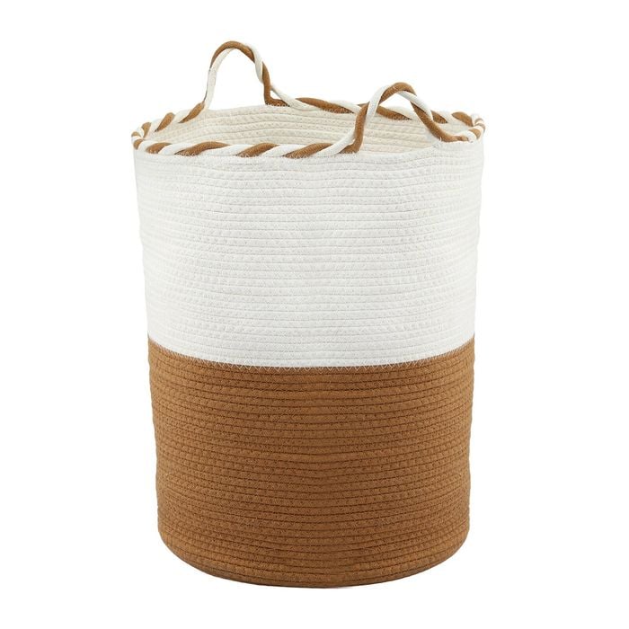 Artiss Woven Laundry Basket With Handles Cotton Rope Foldable White & Brown