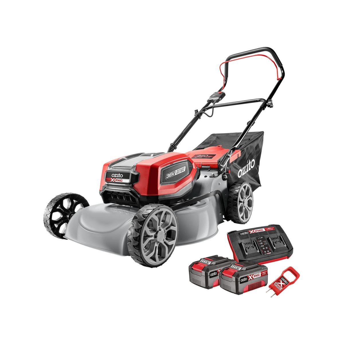 Ozito PXC 36V (2 x 18V) 460mm Brushless Steel Deck Lawn Mower 4.0Ah Kit ...