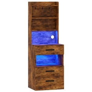 Ufurniture Tall Bedside Cabinet With Charging Station & Led Lights 3 Drawers And 3 Storage Shelves Walnut