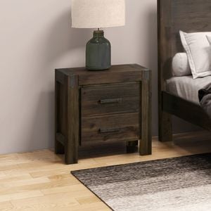 Bedside Table 2 drawers Side Table Night Stand Solid Wood Acacia Storage in Chocolate Colour