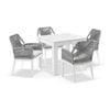Santorini Outdoor 4 Seater Aluminium Dining Table White With Hugo Chairs & Grey Rope/textured Olefin Cushions