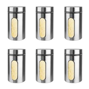 6PK Glass & Co Large Stainless Steel Window Canister Jar 1000ml Assorted