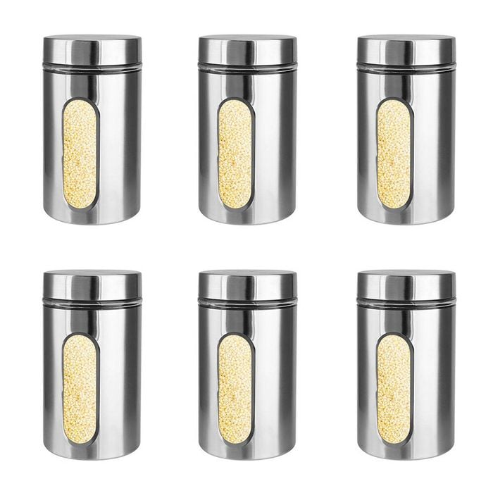 6PK Glass & Co Large Stainless Steel Window Canister Jar 1000ml Assorted