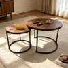 BRIBRION Nesting Coffee Table Set 70cm Round Walnut Grain Top Metal Base