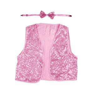 Kids Sequin Vest Bow Tie Set Costume 80s Party Dress Up Waistcoat Light Pink