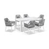 Hugo Ceramic 1.8m Outdoor Aluminium Dining Table White With 6 Rope Chairs & Grey W/textured Olefin Cushions