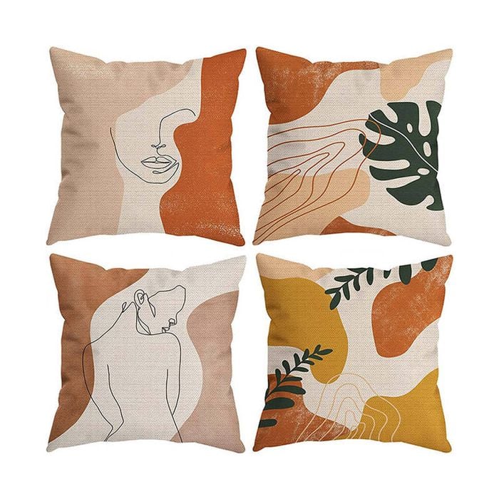 Catzon 4 Pcs Abstract Throw Pillow Covers Linen Modern Art Decor Pillowcase-Set 2
