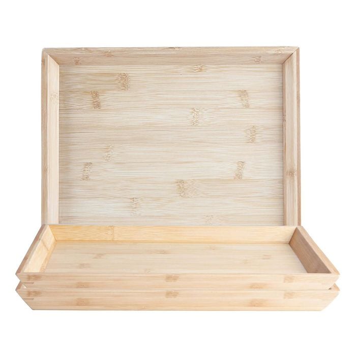 Argon Tableware Wooden Tray - 33cm X 25 X 2.5cm - 6x Rectangular Bamboo Breakfast Board Natural Kitchen Food Trays