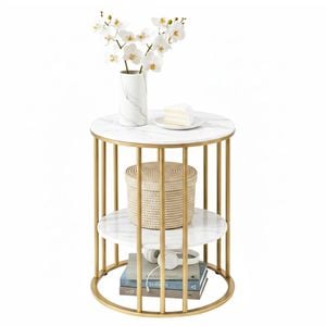 Artiss 2-Tier Coffee Table Marble White&Gold